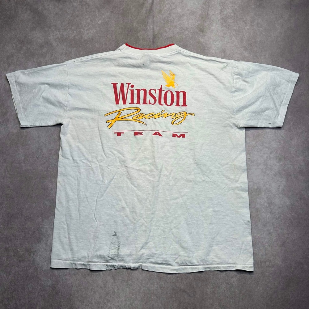 Vintage 90s Winston Racing Team Pocket T-Shirt Double Collar Distressed XL USA